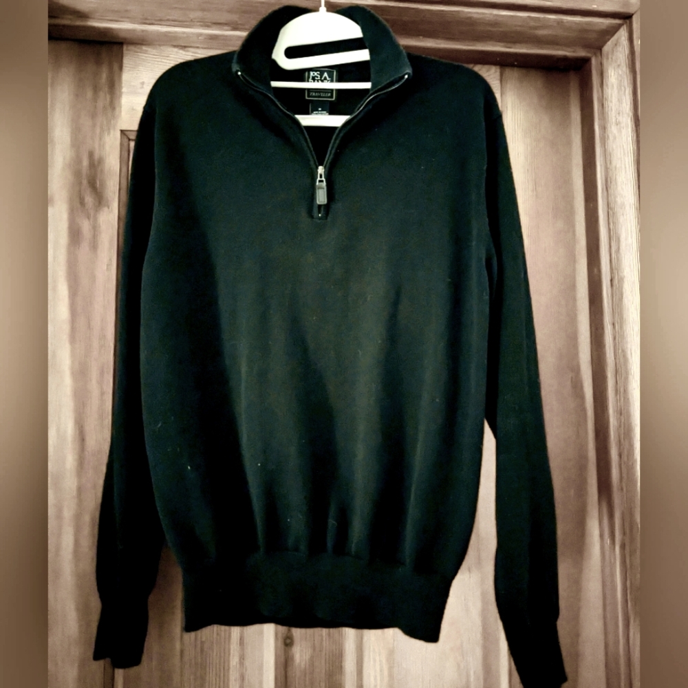 Jos. A. Bank Traveler Pima Cotton V Neck Zip Pullover Size Medium  Black